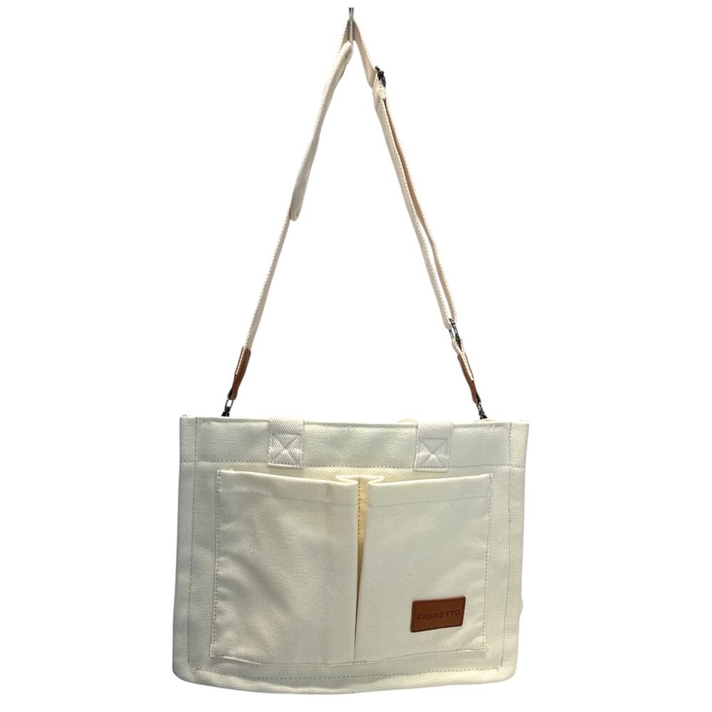 Canvas Tote Bag Cream Off White Laptop Work Teacher Nurse Organizer Crossbody - Picture 2 of 10